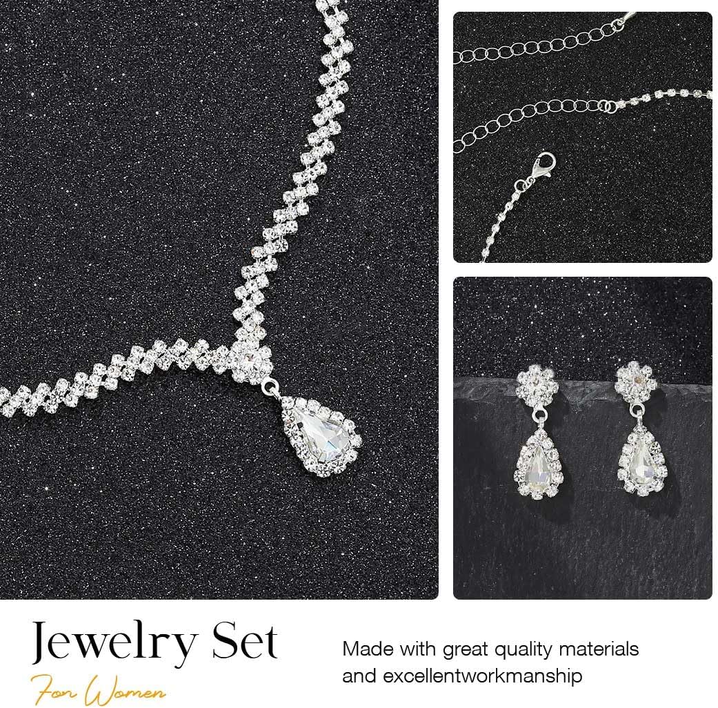 GORAIS Prom Wedding Jewelry Sets Rhinestone Bridal Necklace Earrings Bracelet Set Crystal Costume Jewelry for Brides