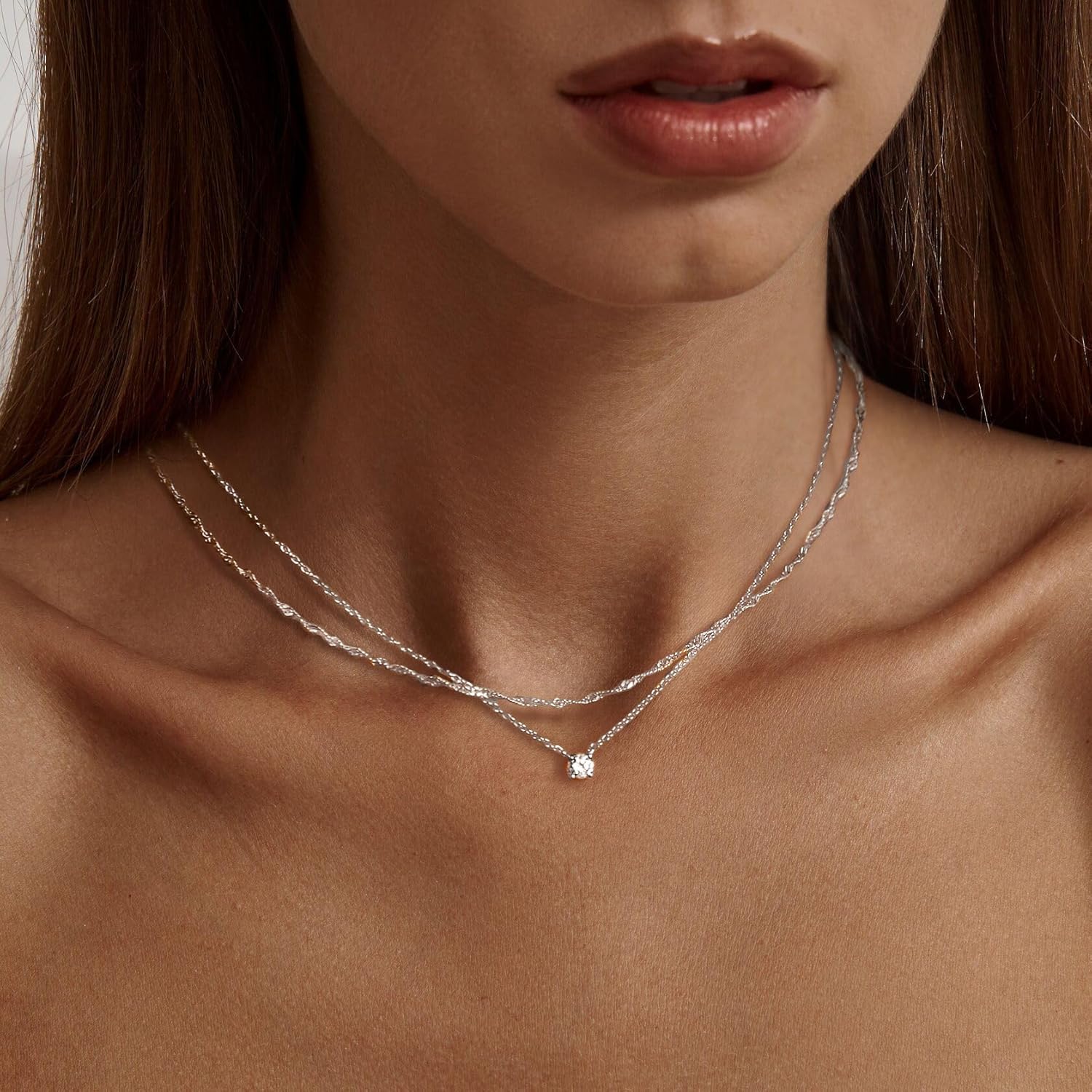 Tewiky Cubic Zirconia Silver Necklaces for Women, Dainty S925 Sterling Silver Choker Necklace Simple CZ Jewelry Necklaces for Women Trendy Gifts