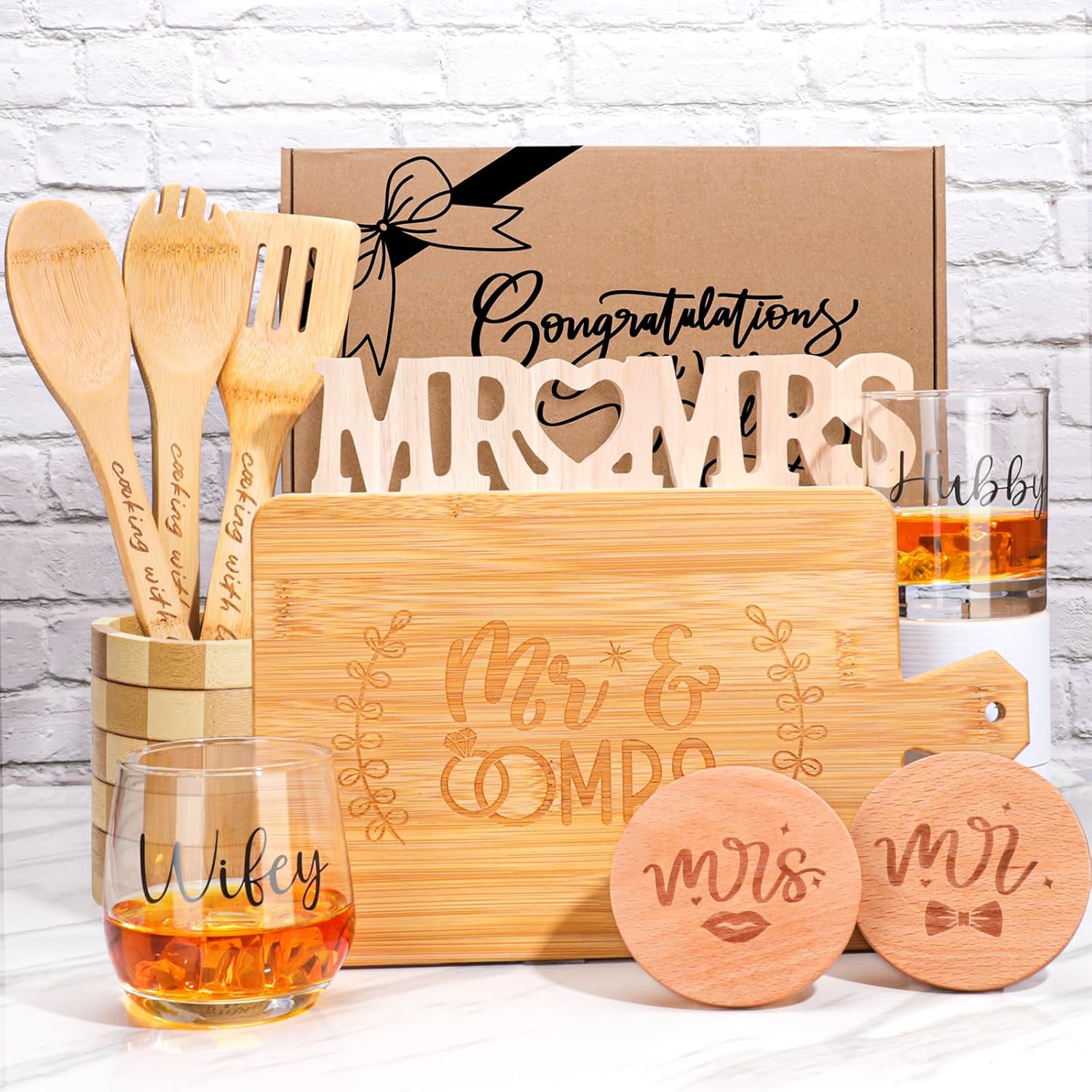 Wedding Gifts,Valentines Day Gifts for Couples,Bridal Shower Wedding gifts,Engagement Gifts for Couples,Mr and Mrs Gifts,Wedding Gift Baskets Cutting Board Wine Glass Covers