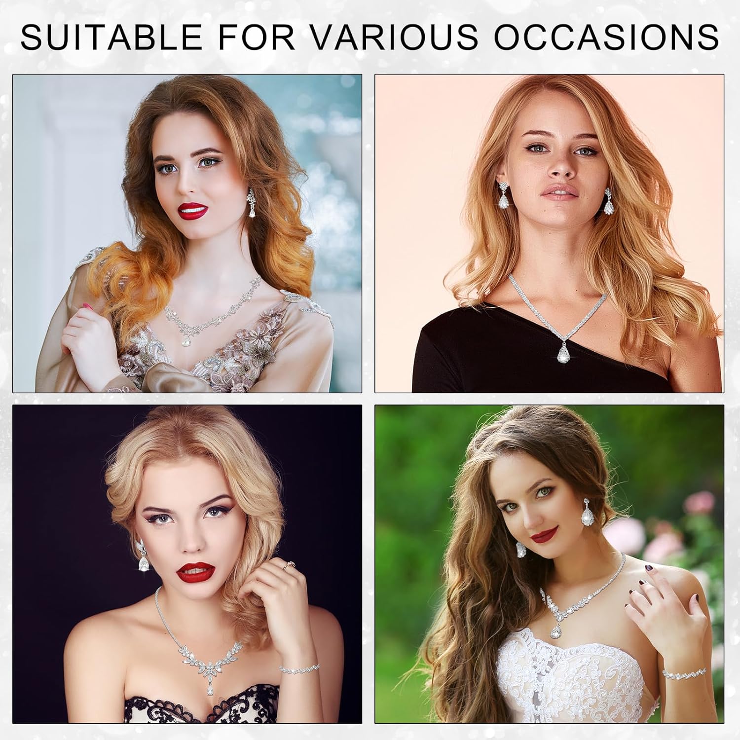 6 Sets Bridesmaid Jewelry Set for Wedding Silver Crystal Rhinestone Necklace Earrings Bracelet for Women Bride Bridal Jewelry