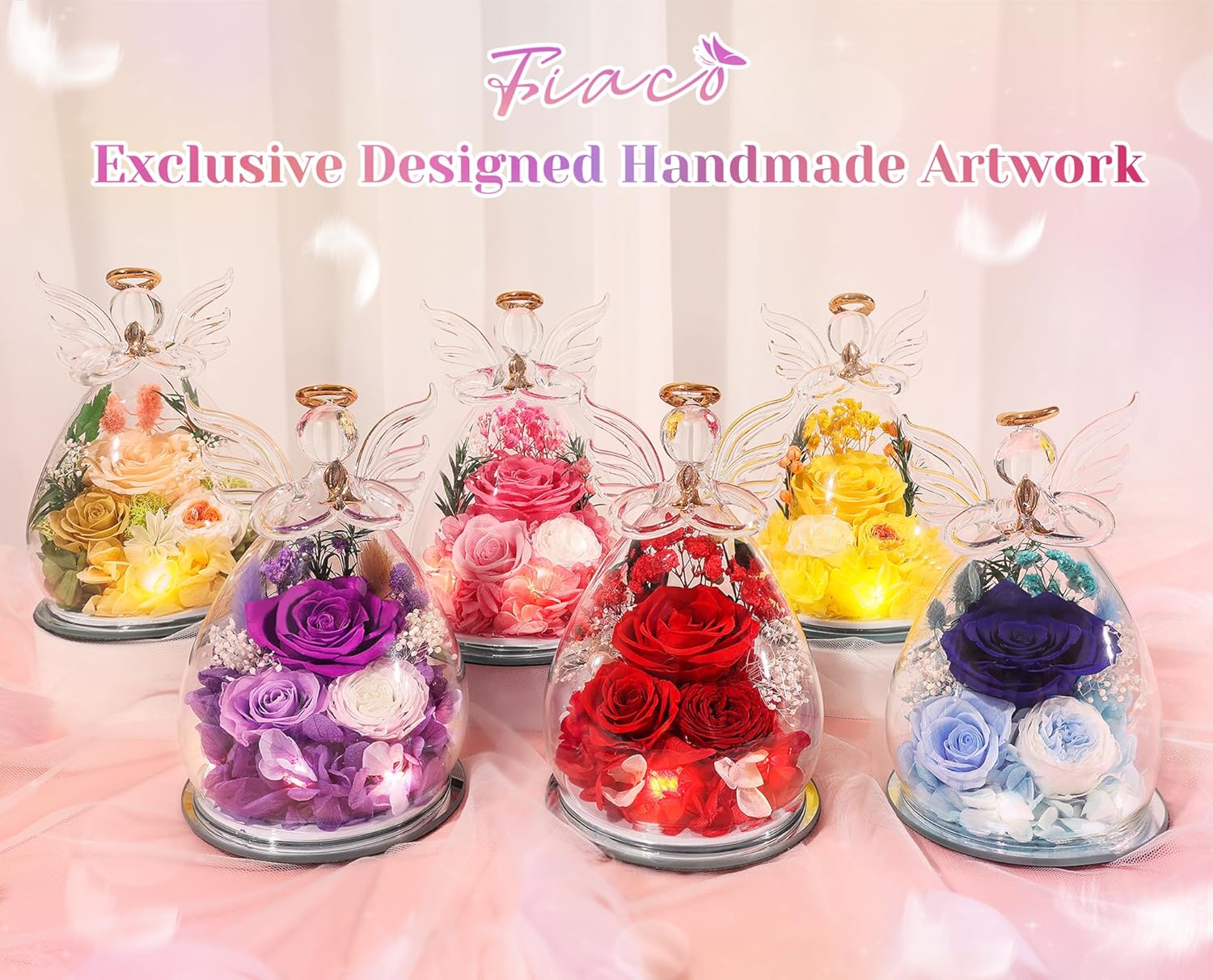 Gifts for Women Birthday Preserved Rose Forever Flower in Glass Angel Figurines Fresh Flowers for Delivery for Mom Real Colorful Roses for Grandma Sister Wife Her from Daughter