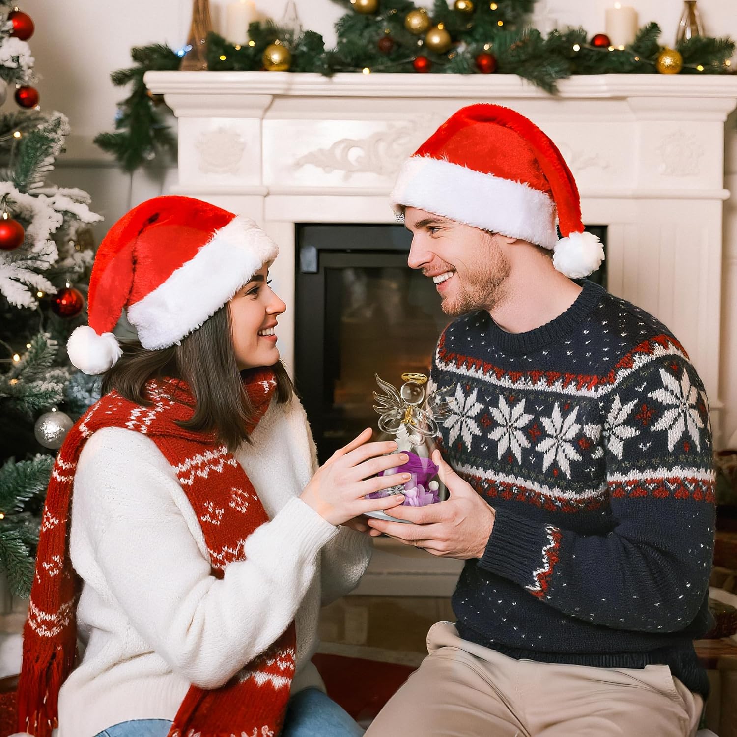 Preserved Flowers Rose in Glass Angel Figurines,Birthday Gifts for Women,Christmas Rose Gifts for Her Women Mom,Valentines Present,Purple Flowers for Grandma Wife Girlfriend