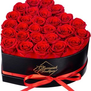 GLAMOUR BOUTIQUE 27 Flower Forever Heart Shape Box - Preserved Roses Gift for Her, Preserved Flowers, Red
