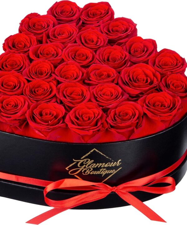 GLAMOUR BOUTIQUE 27 Flower Forever Heart Shape Box - Preserved Roses Gift for Her, Preserved Flowers, Red