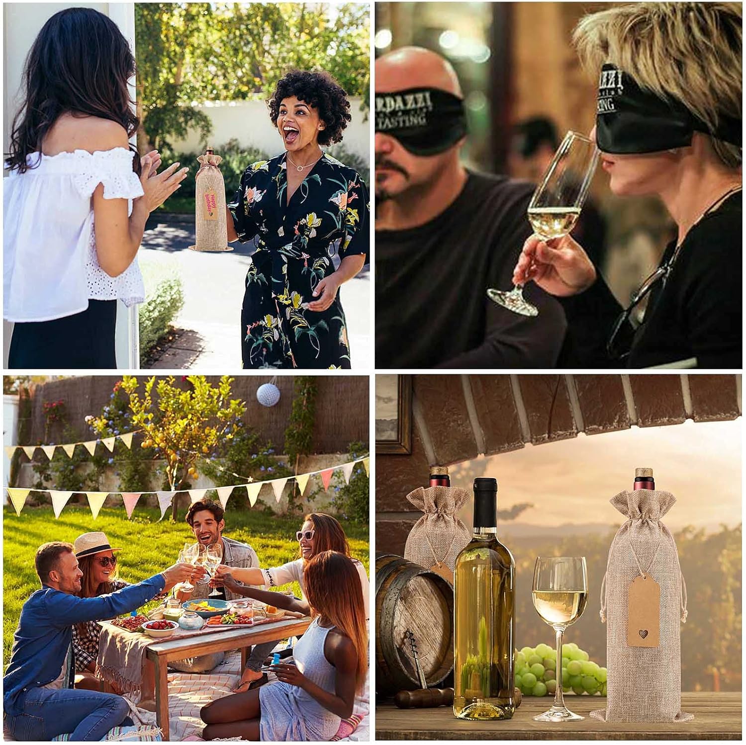 Homum 12Pcs Premium Burlap Wine Bags and 12Pcs Gift Tags, Reusable Wine Gift Bags with Drawstrings, Wine Bottle Bags, Wine Bags for Wedding, Birthday, Blind Tastings, Christmas, Travel,Party, Home Storage