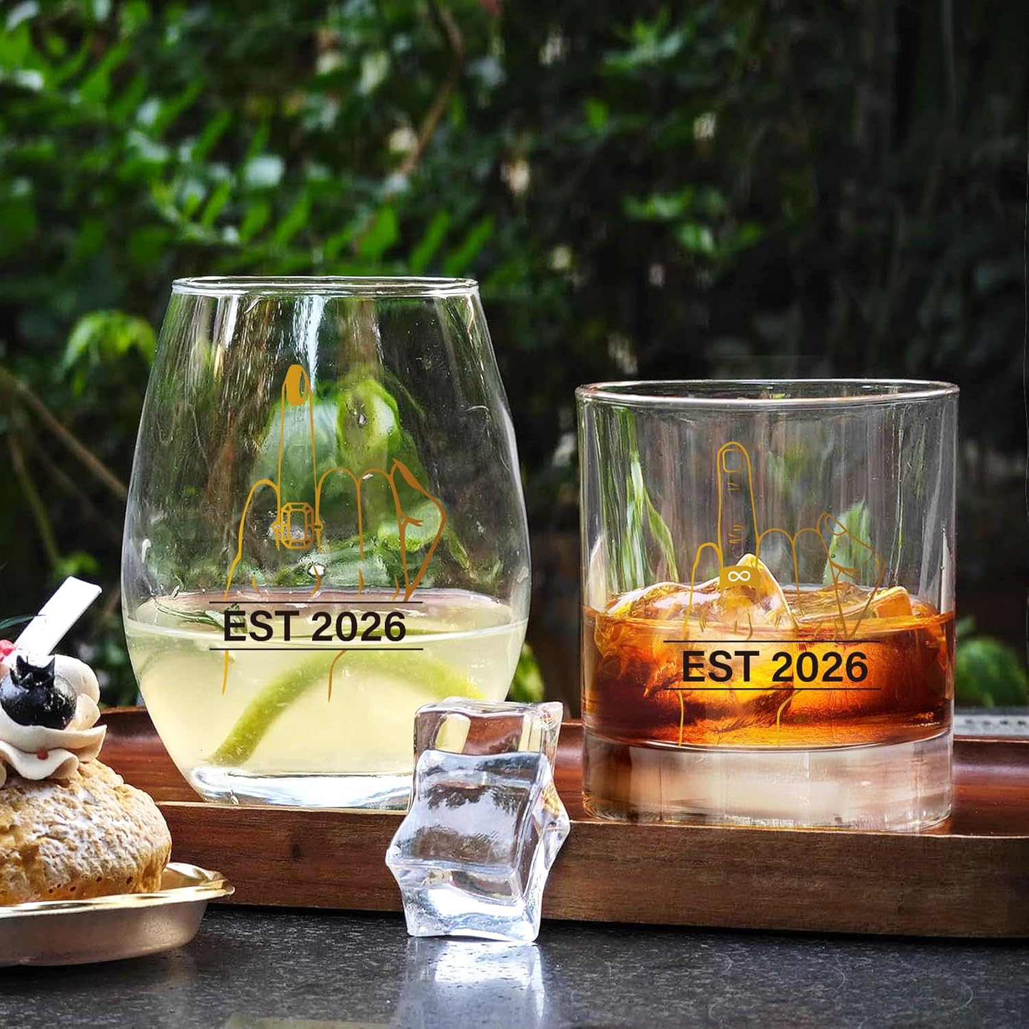 Ring Finger Wine Glass Set for Bride Groom – His & Hers Mr and Mrs Toasting Cups with Ring Design, Funny Wedding Gift for Couples Engagement Bridal Shower Anniversary – 305