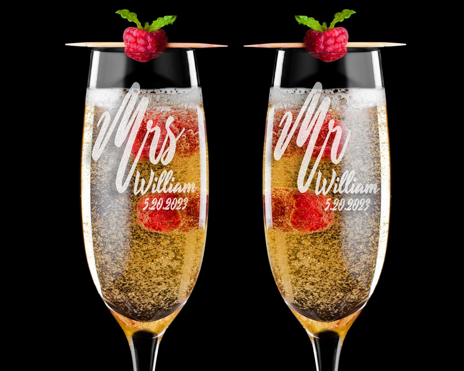 Mr. Mrs. Centerpieces Set of 2 Custom Engraved Wedding Flutes Wine Champagne Newlyweds Bride Groom Anniversary for Couples