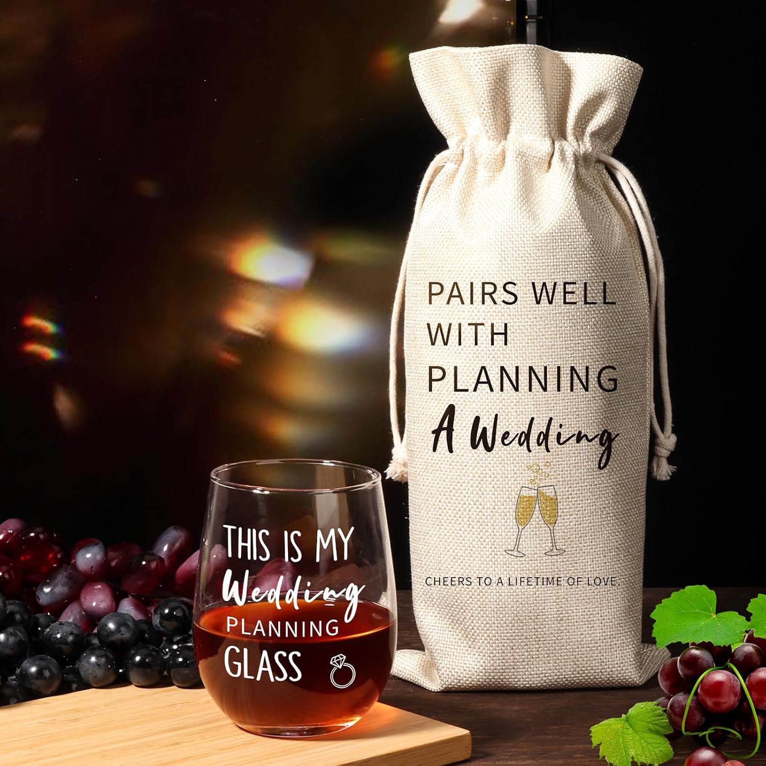 Wedding Engagement Gifts for Couple, Mr & Mrs Gift, Newlywed Wine Bag & Glass Pairs