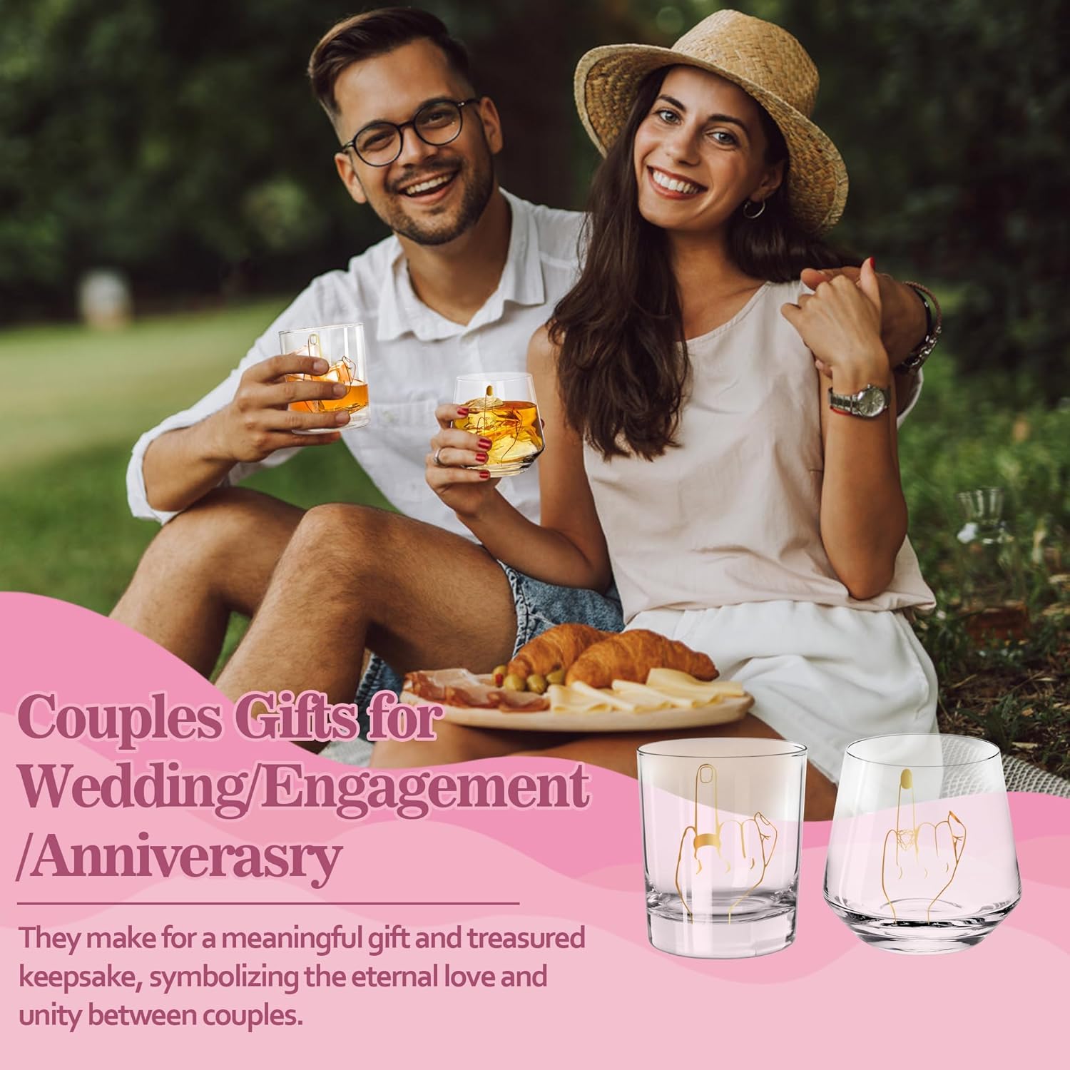 Melonva Wedding Keepsake Box With Gold Wine Glasses – Engagement Gifts for Couples 2024 – Memory Box for Newly Engaged Fiance (Rings), Normal