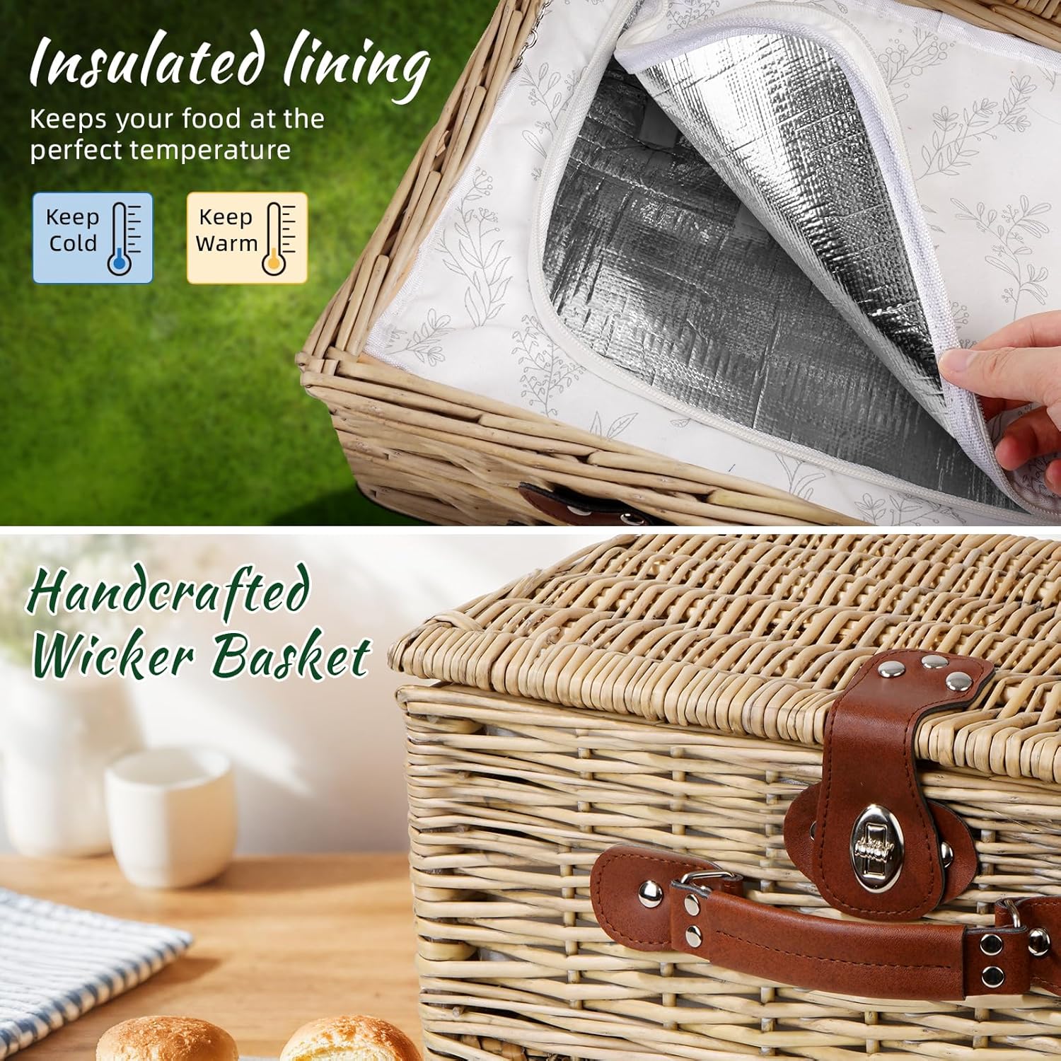 Picnic Basket for 2, Bridal Shower Gift Wedding Gifts with Mr Mrs Wine Glasses and Greeting Card, Engagement Newly Weeding Gifts for Couples 2025, Wicker Picnic Set Kit with Blanket Cooler for Beach