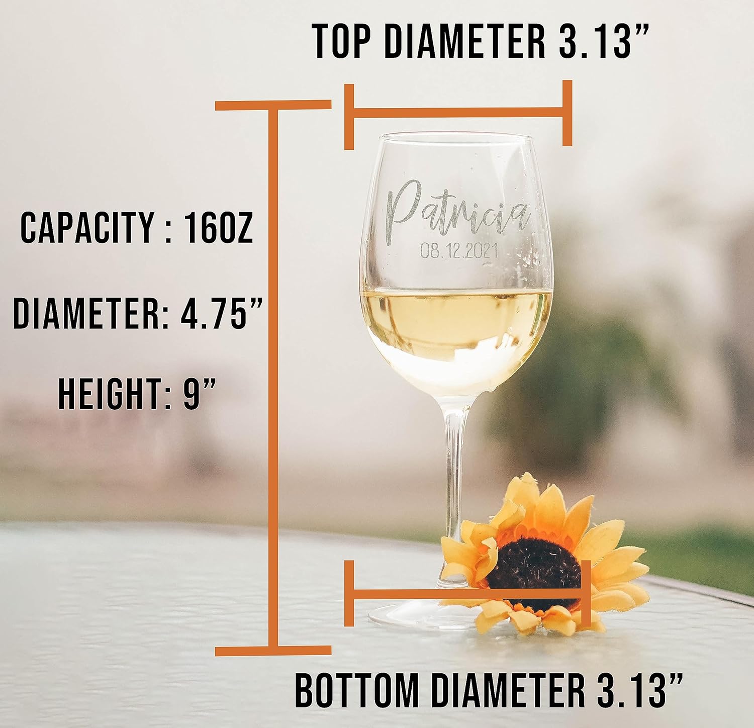 Personalized Mothers Day Etched 16oz Stemmed Wine Glass – Wine Gifts for Women, Custom Mom Engraved Stemmed, Wedding Glass Bride and Groom, Bridal Party, Customized Mum Gift for Her, Caldwell