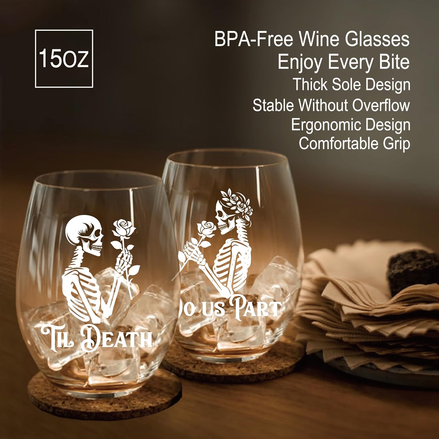 Perfectinsoy Skull Wine Glass 2 Piece with Gift Box, Zombie Design, Valentine’s Day Autumn Halloween, Anniversary Wedding Gifts, Couple Gifts for Boyfriend and Girlfriend. (Do Us Set of 2)