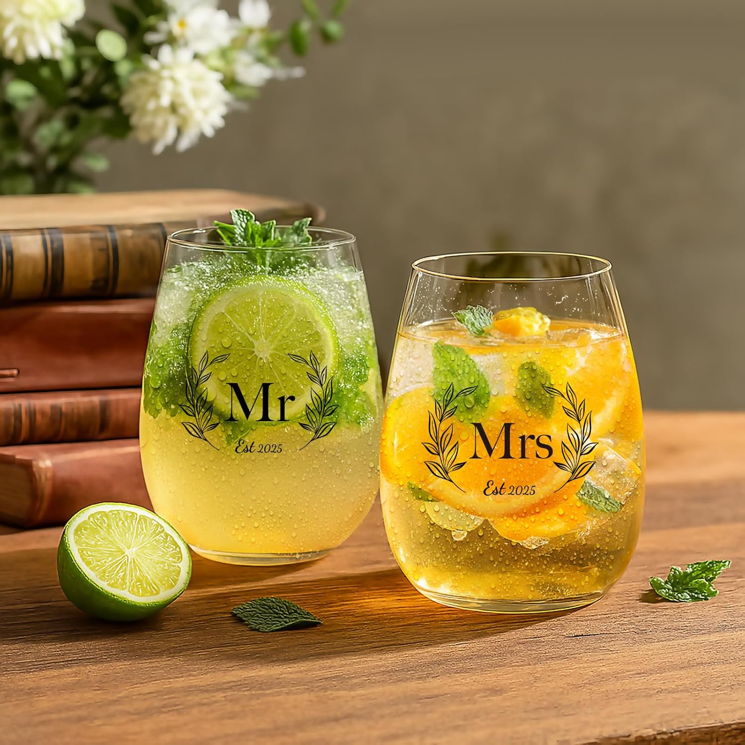 Wedding Gifts for Couples 2025, Mr and Mrs Gifts, Bridal Shower 18 Oz Wine Glass Set