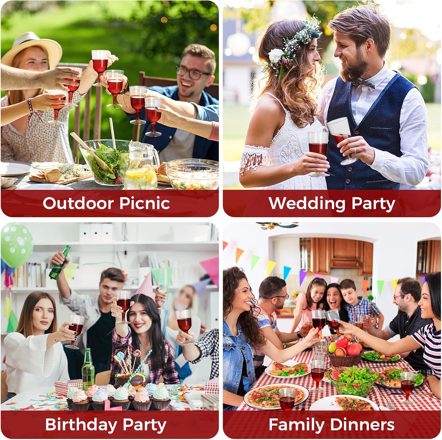 30 Pack 6oz Plastic Wine Glasses Disposable Gold Glitter Mini Stemware with Removable Base for Weddings, Parties, Champagne, Toasting