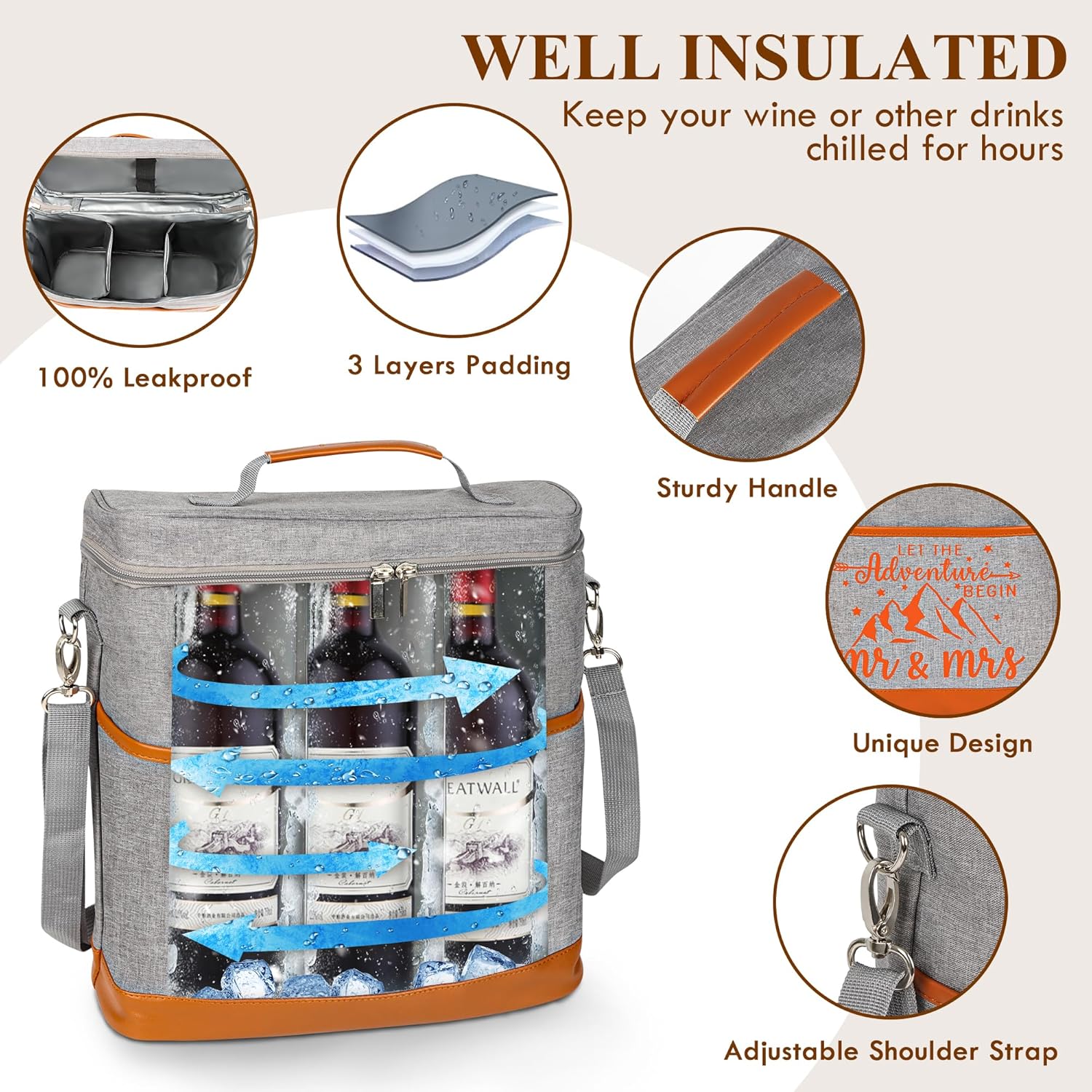 Engagement Gifts for Couples, Wedding Gifts Mr. and Mrs. Gifts Bridal Shower Gifts for Bride Groom, Anniversary Valentines Day Gift, Insulated Wine Cooler Tote Bag with Glasses Accessories