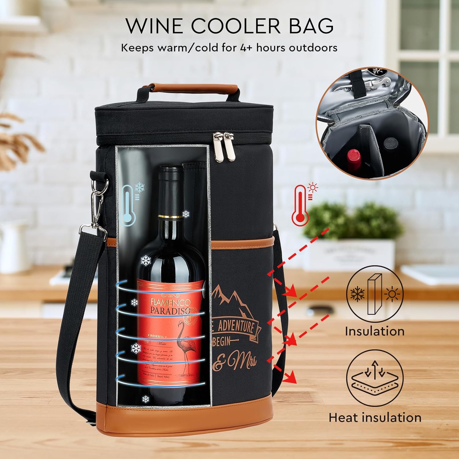 AW BRIDAL Wedding Gifts for Bride Groom, Mr and Mrs Wine Gift Basket for Engagement Bachelorette Party, Anniversary Insulated Wine Cooler Bag Tumblers with Accessories Set for Honeymoon Beach Travel