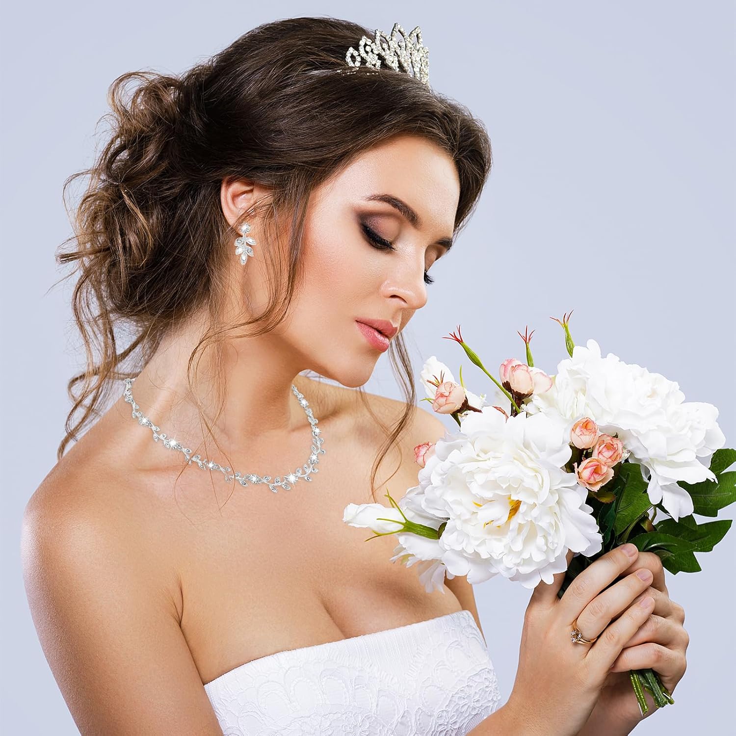 DIVINA VITAE 4 Pcs Crystal Rhinestone Wedding Set for Women Silver Wedding Necklace and Earring Set Bridal Bridesmaid Prom Costume Formal Jewelry Sets Accessories