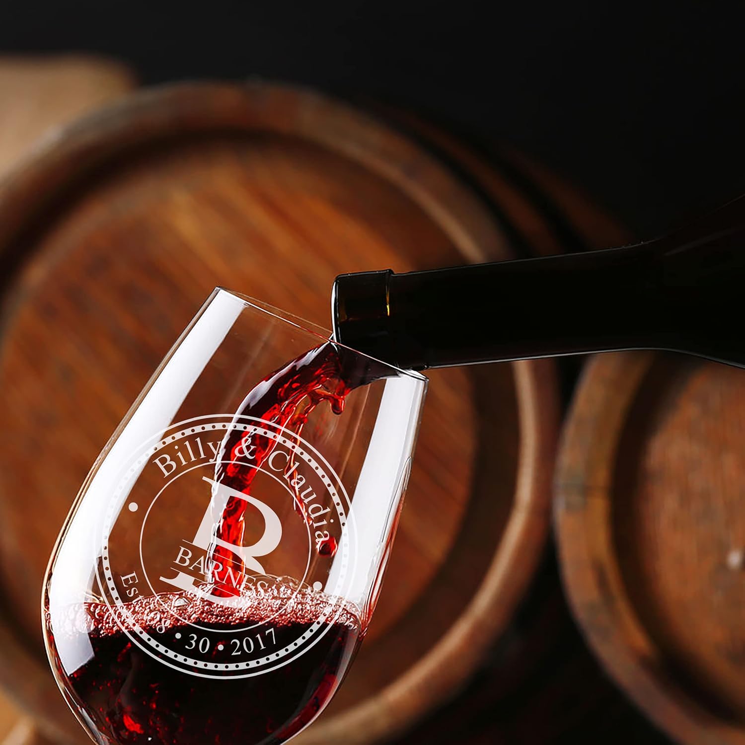 Personalized Stemless Wine Glasses (21oz) – Laser Engraved Anniversary & Wedding Gifts w/Names & Date – Dishwasher Safe. Custom Wine Glasses – Permanently Etched Couples Gifts