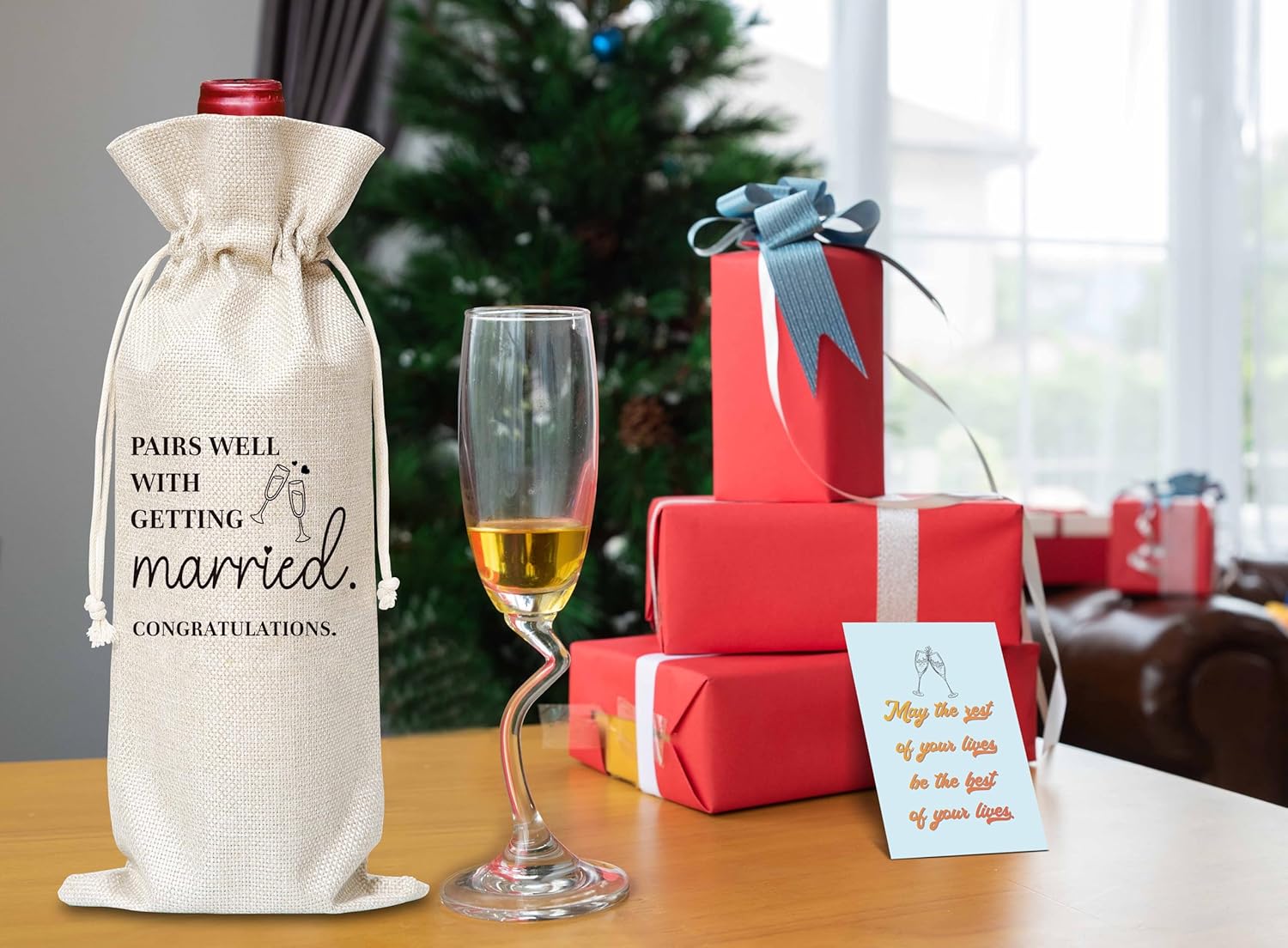 OICPYD Engegement Gifts For Couples, Bridal Shower Gifts Wine Bag, Wedding Gifts For Newly Wed, Bride To Be, Mr And Mrs, Engagement Party Favors, 1 Pc Wine Bag With Greeting Card (G10)