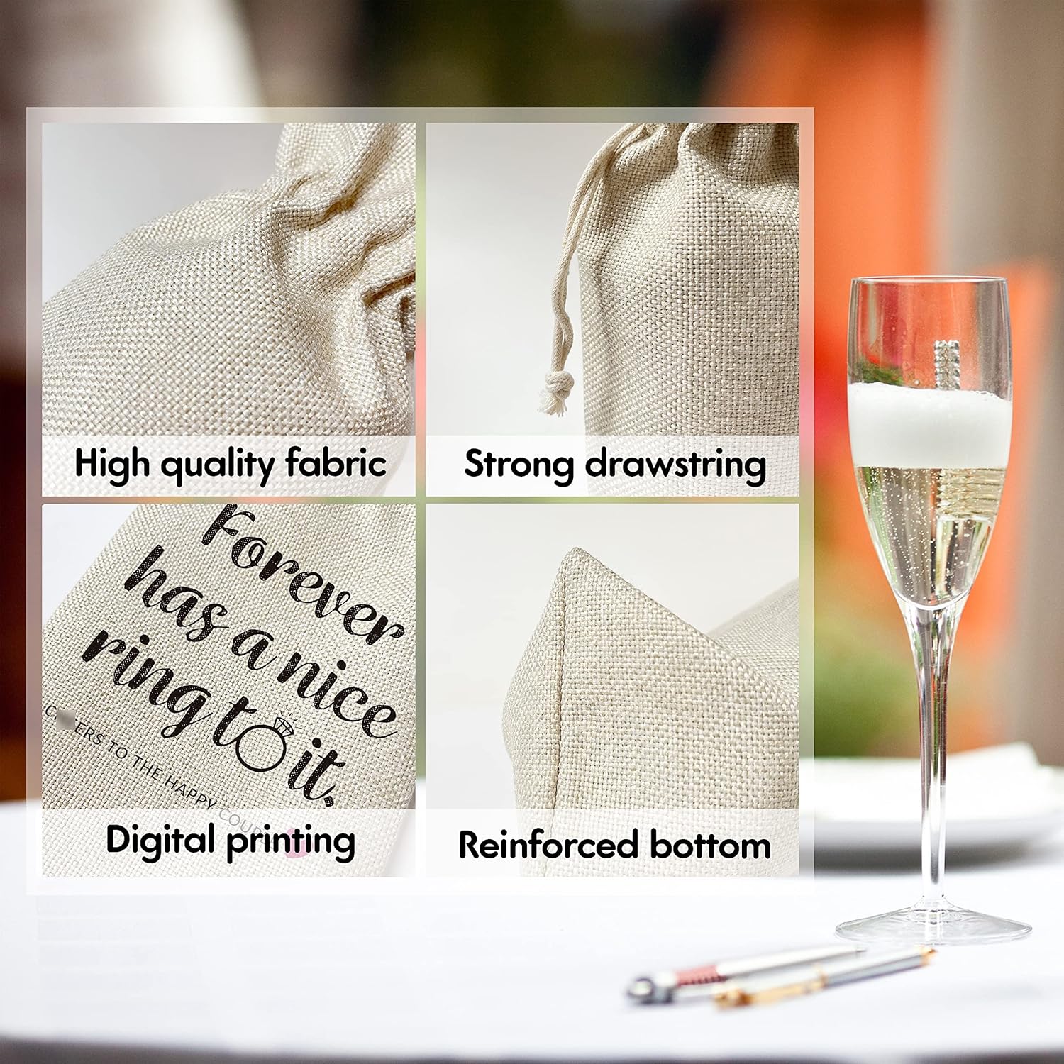 Wedding Wine Gift Bags – Gift for Bride-To-Be, Wedding, Engagement Party – Reusable Burlap With Drawstring Gift Bag (5.5″x 13.5″)-1 Pcs/jiu026