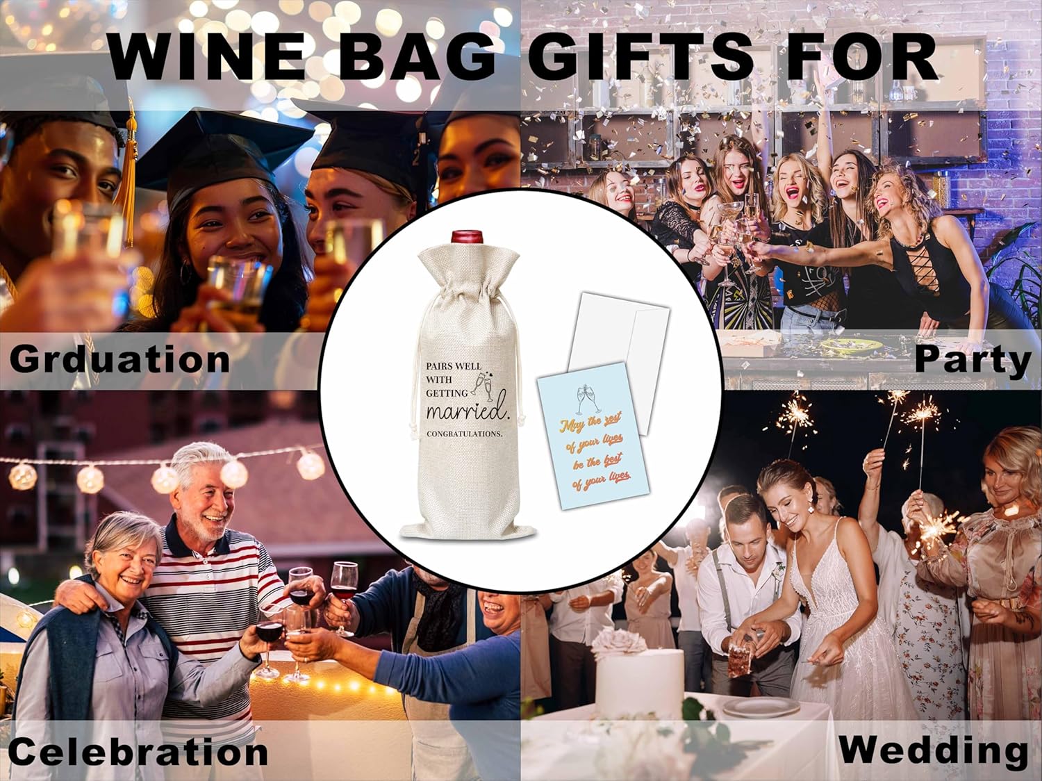 OICPYD Engegement Gifts For Couples, Bridal Shower Gifts Wine Bag, Wedding Gifts For Newly Wed, Bride To Be, Mr And Mrs, Engagement Party Favors, 1 Pc Wine Bag With Greeting Card (G10)