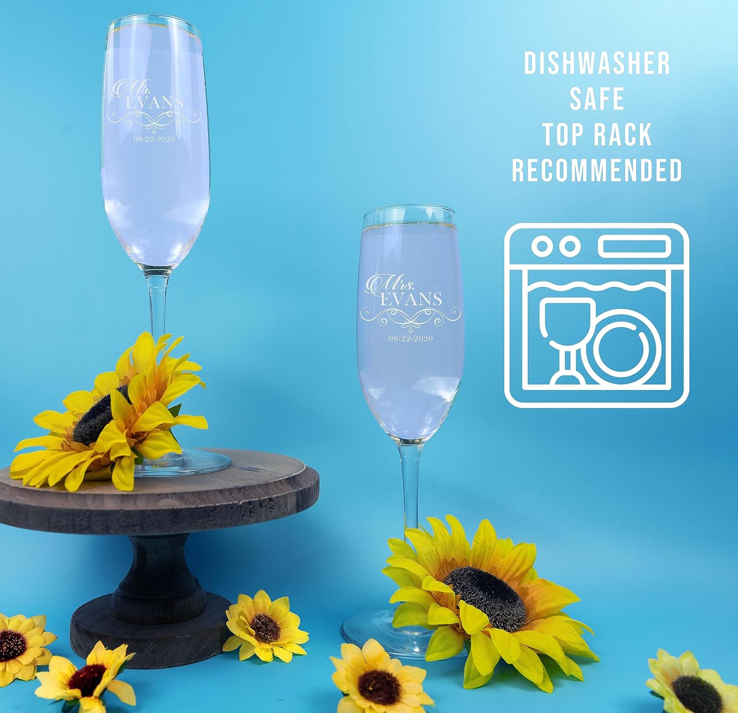 Personalized Mr and Mrs Champagne Flutes – Wedding Champagne Flutes – Customized Bride and Groom Champagne Glasses – Etched Engraved Toasting Glasses – Custom Engagement Gifts for the Couple