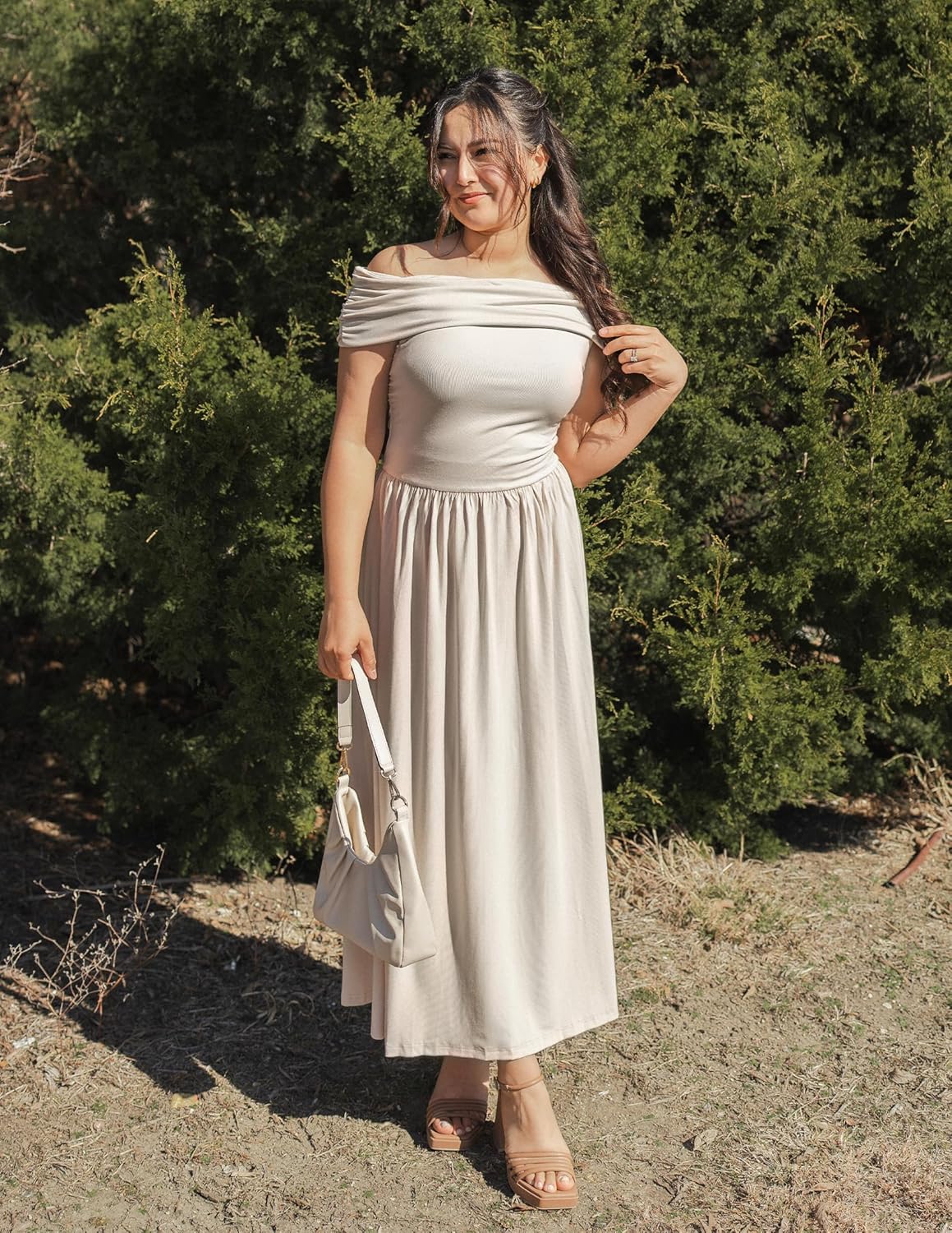 ZESICA Women’s Off The Shoulder Maxi Dress 2025 Summer Sleeveless Casual Slim Swing Pleated Formal Party Dresses