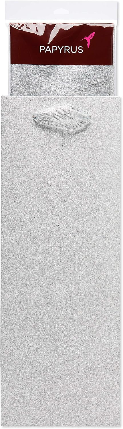 Papyrus 14″ Wine Gift Bag with Tissue Paper (Silver Glitter) for Birthdays, Weddings, Bridal Showers and All Occasions (1 Bag, 4-Sheets)