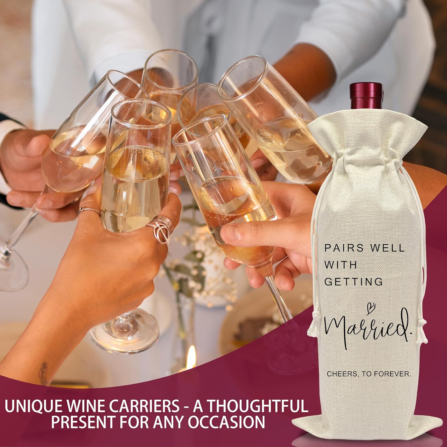 AWSICE Marriage Wine Bottle Bag – Pairs Well with Wedding Gifts – Wedding Shower Wine Bag – Engagement Honeymoon Gifts for Couples Newly Engaged – Bridal Shower Decorations-A03