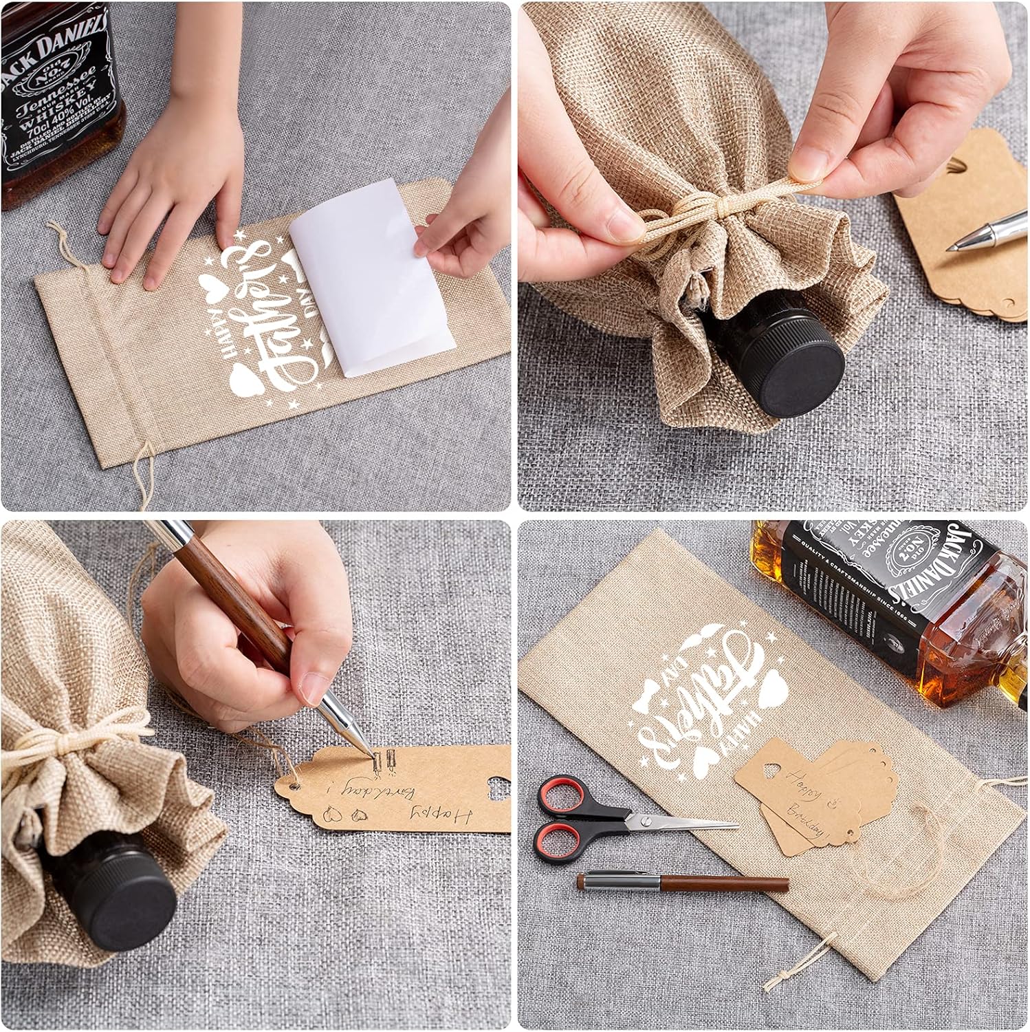 Homum 12Pcs Premium Burlap Wine Bags and 12Pcs Gift Tags, Reusable Wine Gift Bags with Drawstrings, Wine Bottle Bags, Wine Bags for Wedding, Birthday, Blind Tastings, Christmas, Travel,Party, Home Storage