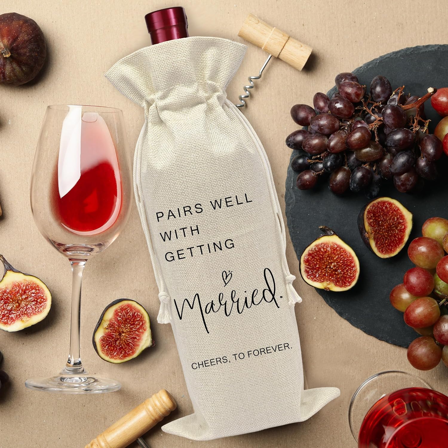 AWSICE Marriage Wine Bottle Bag – Pairs Well with Wedding Gifts – Wedding Shower Wine Bag – Engagement Honeymoon Gifts for Couples Newly Engaged – Bridal Shower Decorations-A03