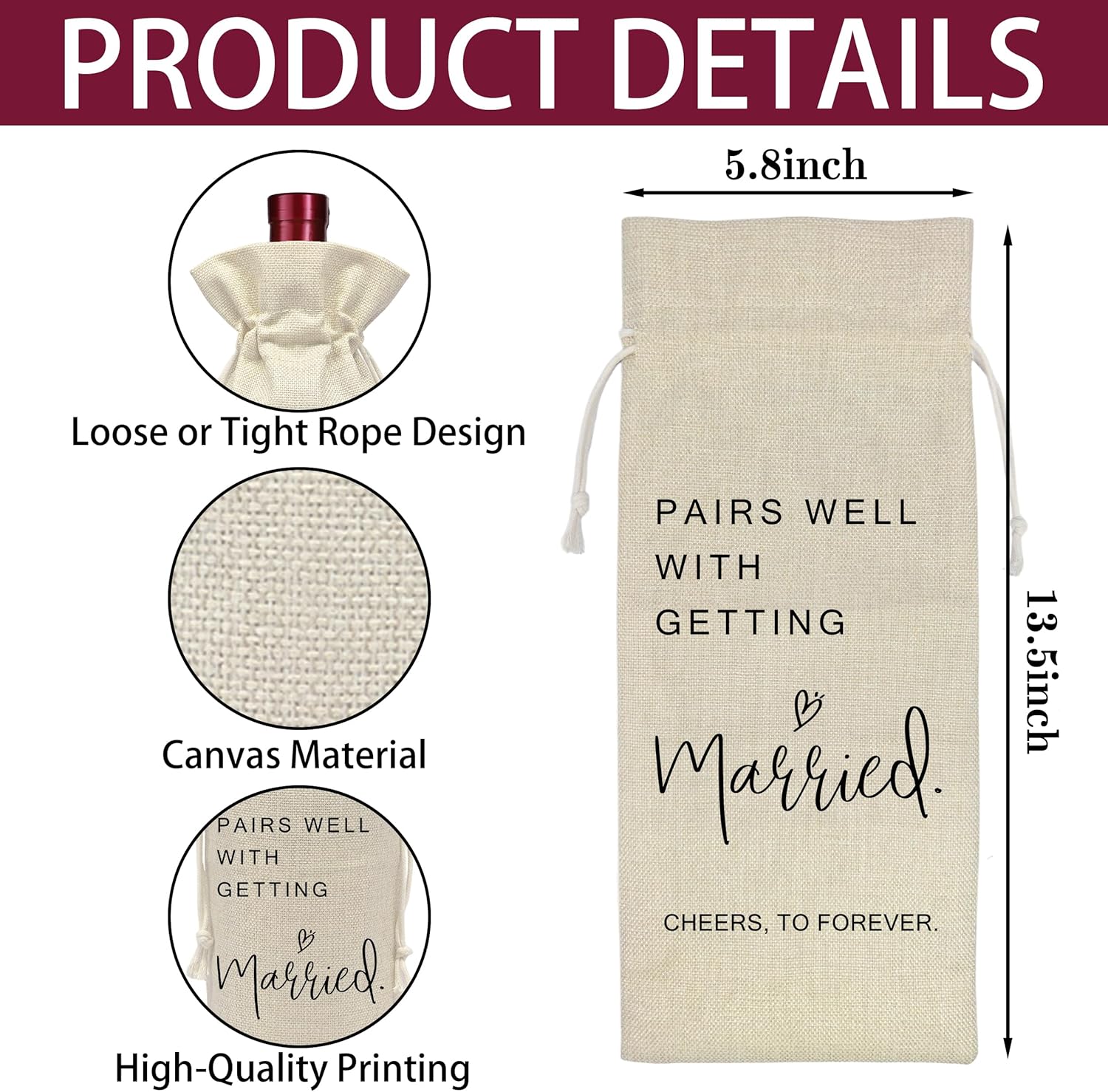 AWSICE Marriage Wine Bottle Bag – Pairs Well with Wedding Gifts – Wedding Shower Wine Bag – Engagement Honeymoon Gifts for Couples Newly Engaged – Bridal Shower Decorations-A03
