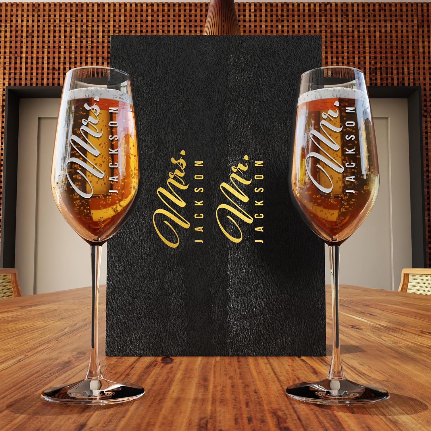 Personalized Champagne Flutes – Set of 2 – Custom Wedding Glasses – Bride & Groom Wedding Gifts for Mr & Mrs – Engagement, Bridal Shower, Anniversary, Gift for Couple – Valentines Day Gift – 6 Designs