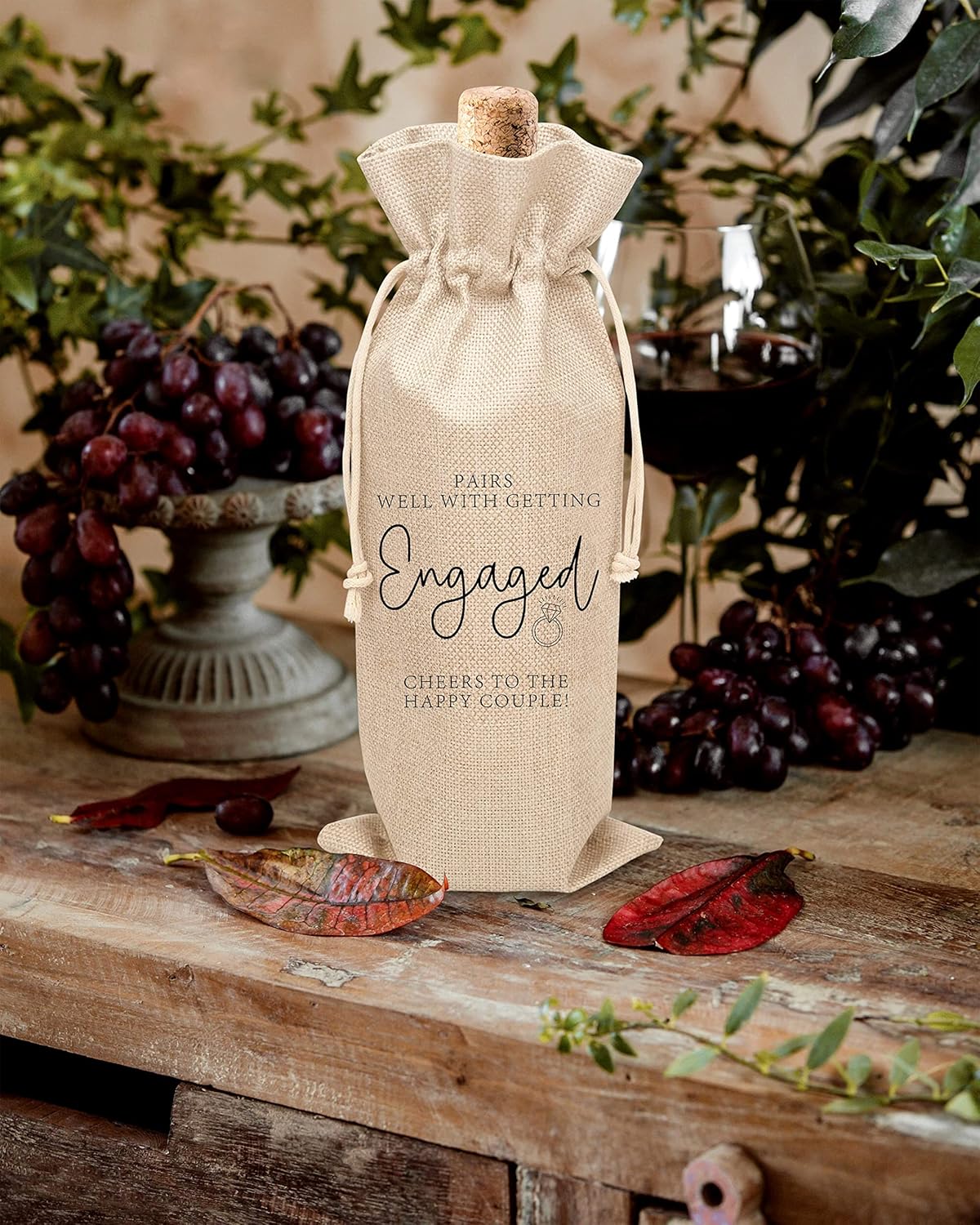 Engagement Wine Gift Bag, Wine Bag for Getting Married, Engagement, Bride and Groom, Couples, Her, Him, Wedding, Save the Date Wedding, 1 Pc Burlap Wines Bottle Cover Bag (a19)