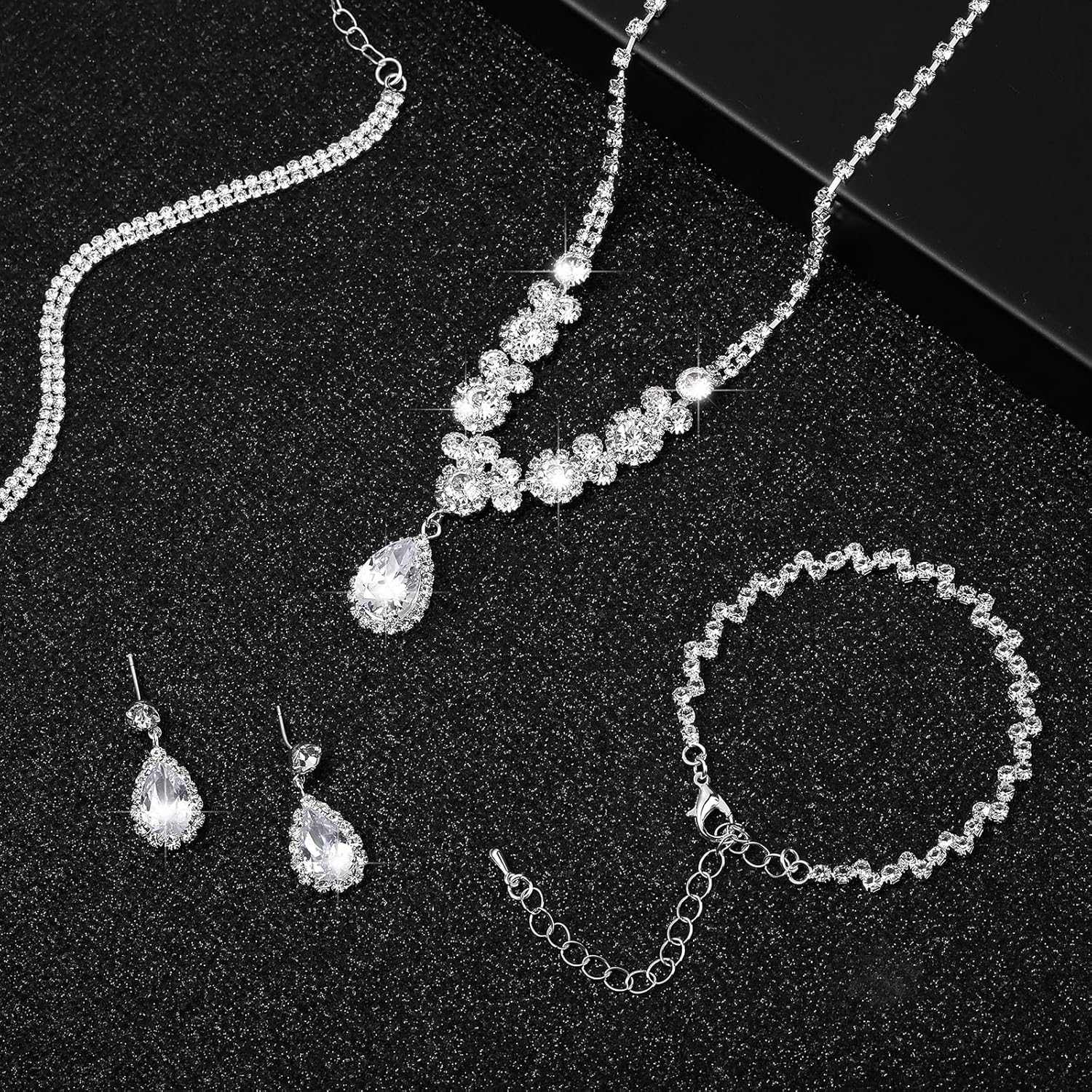 6 Sets Bridesmaid Jewelry Set for Wedding Silver Crystal Rhinestone Necklace Earrings Bracelet for Women Bride Bridal Jewelry