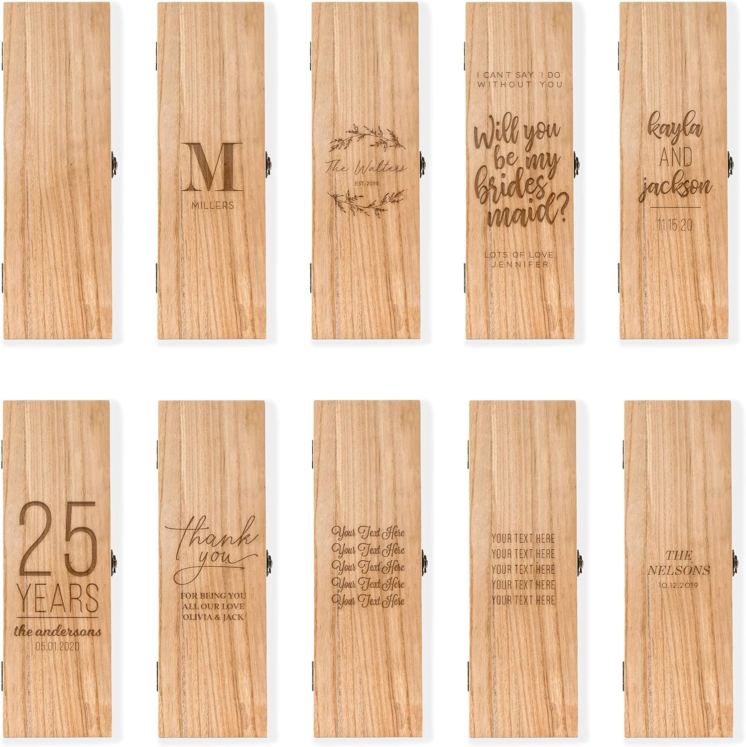 Weddingstar Custom Engraved Wooden Wine Gift Box with Lid – Modern Serif Monogram