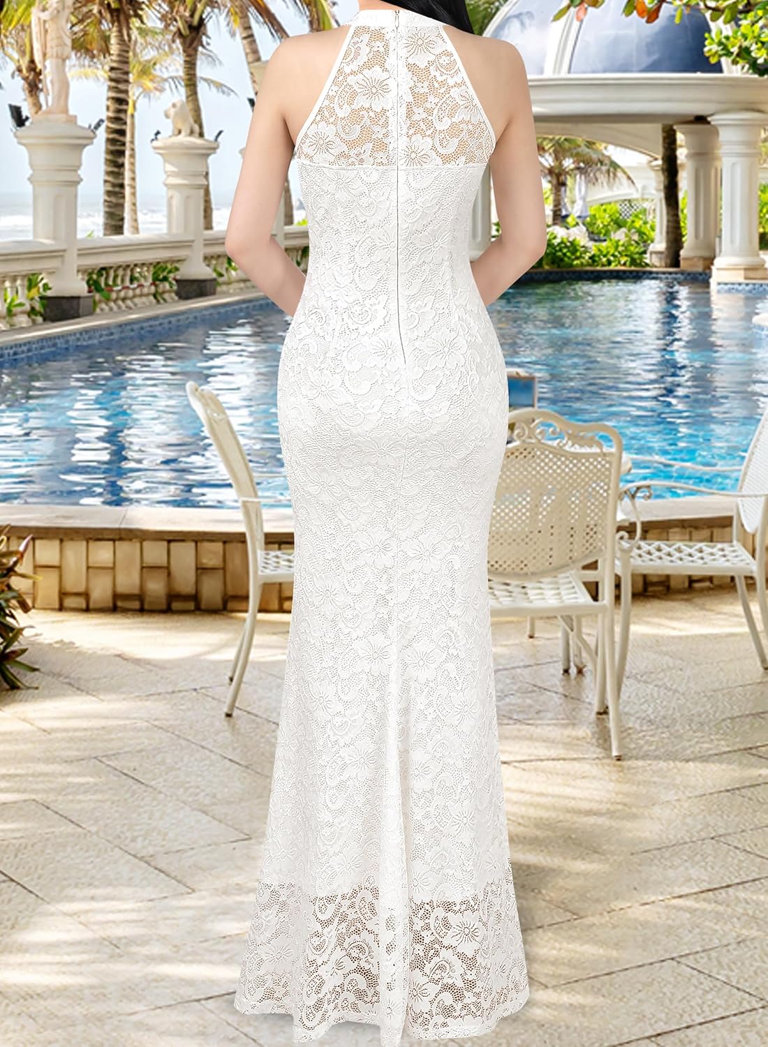 VFSHOW Womens Formal Sexy Halter High Slit Prom Wedding Guest Maxi Dress 2023 Illusion Sweetheart Neckline Evening Long Gown