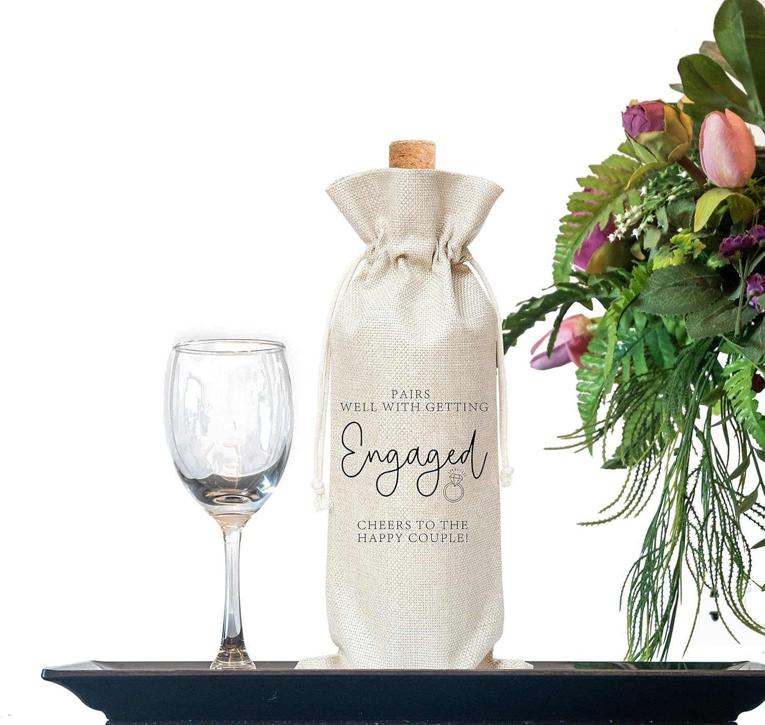 Engagement Wine Gift Bag, Wine Bag for Getting Married, Engagement, Bride and Groom, Couples, Her, Him, Wedding, Save the Date Wedding, 1 Pc Burlap Wines Bottle Cover Bag (a19)