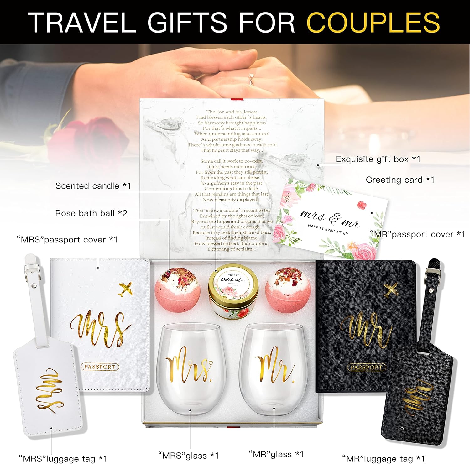 Wedding and Engagement Gift for Couples – Valentine’s Day, Bride and Groom, Newlywed Mr and Mrs, Honeymoon Essentials, Anniversary, Just Married, Travel