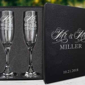 Christmas Stockings by StockingFactory - Mr & Mrs Champagne Wedding Glasses, Set of 2 Personalized Toasting Flutes, Engraved Bride & Groom Wedding Toast Glass Flutes
