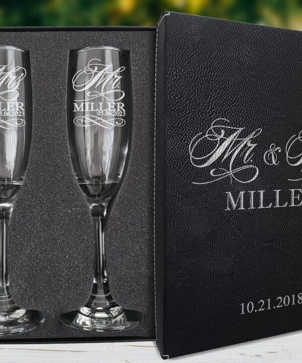 Christmas Stockings by StockingFactory - Mr & Mrs Champagne Wedding Glasses, Set of 2 Personalized Toasting Flutes, Engraved Bride & Groom Wedding Toast Glass Flutes