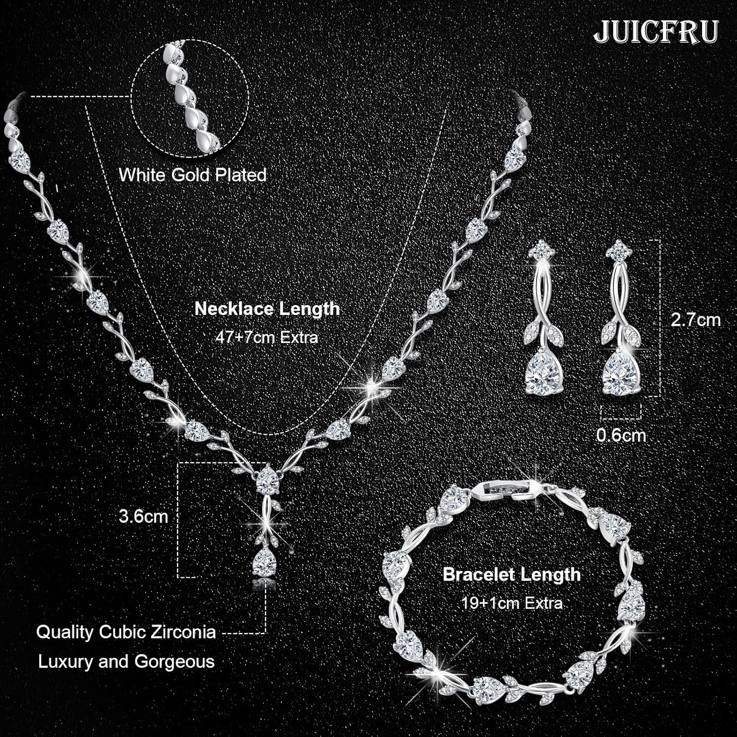 Wedding Silver Jewelry Set for Women Cubic Zirconia Necklace Earrings Bracelet Sets for Bride Wedding Costume Jewelry for Bridesmaid