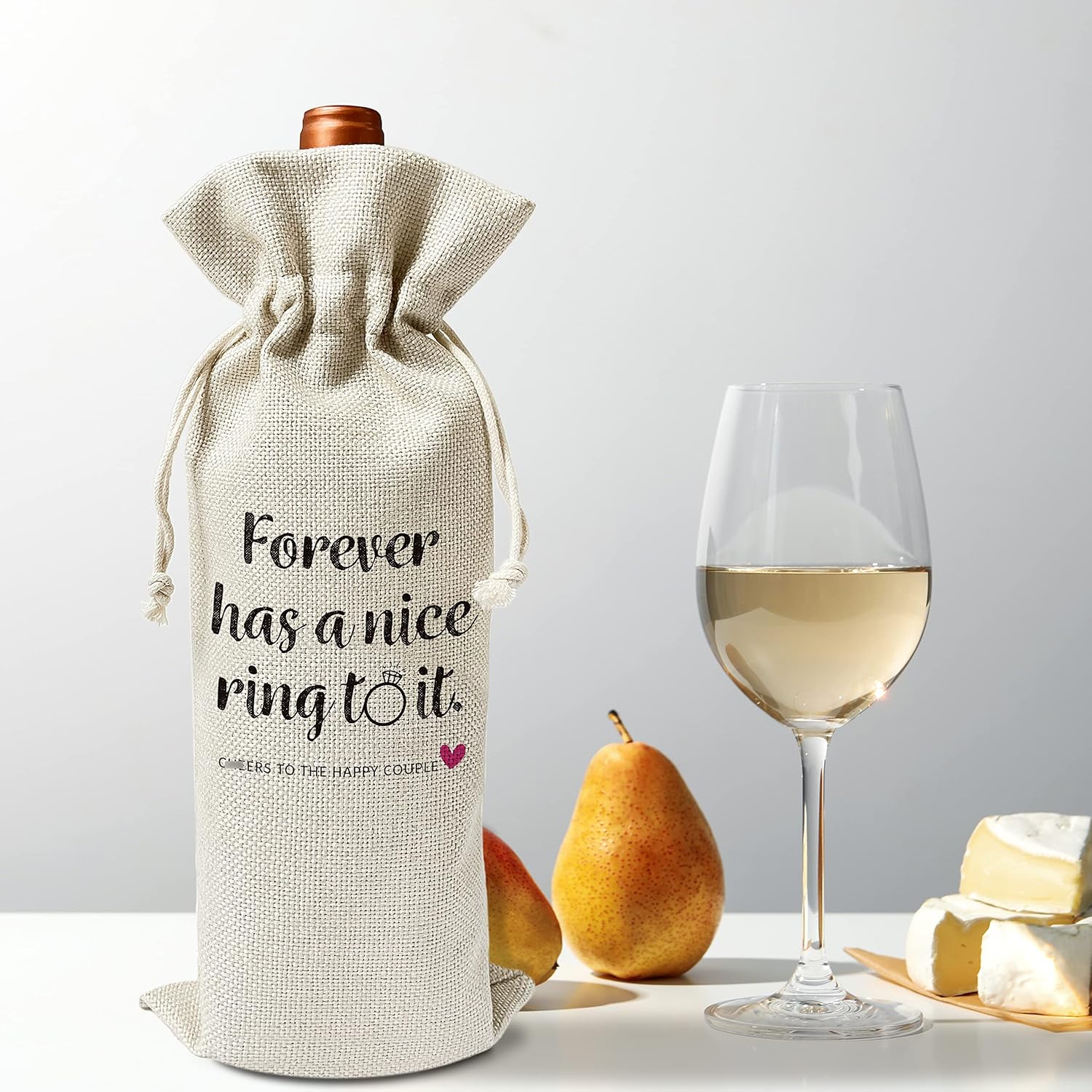 Wedding Wine Gift Bags – Gift for Bride-To-Be, Wedding, Engagement Party – Reusable Burlap With Drawstring Gift Bag (5.5″x 13.5″)-1 Pcs/jiu026