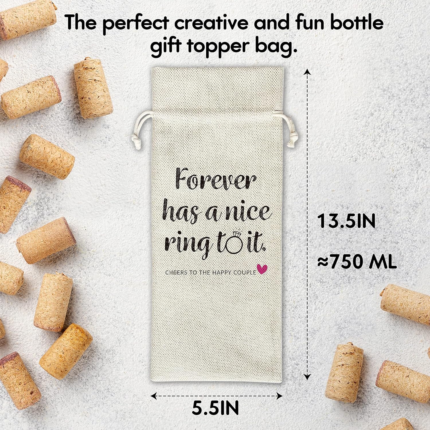 Wedding Wine Gift Bags – Gift for Bride-To-Be, Wedding, Engagement Party – Reusable Burlap With Drawstring Gift Bag (5.5″x 13.5″)-1 Pcs/jiu026