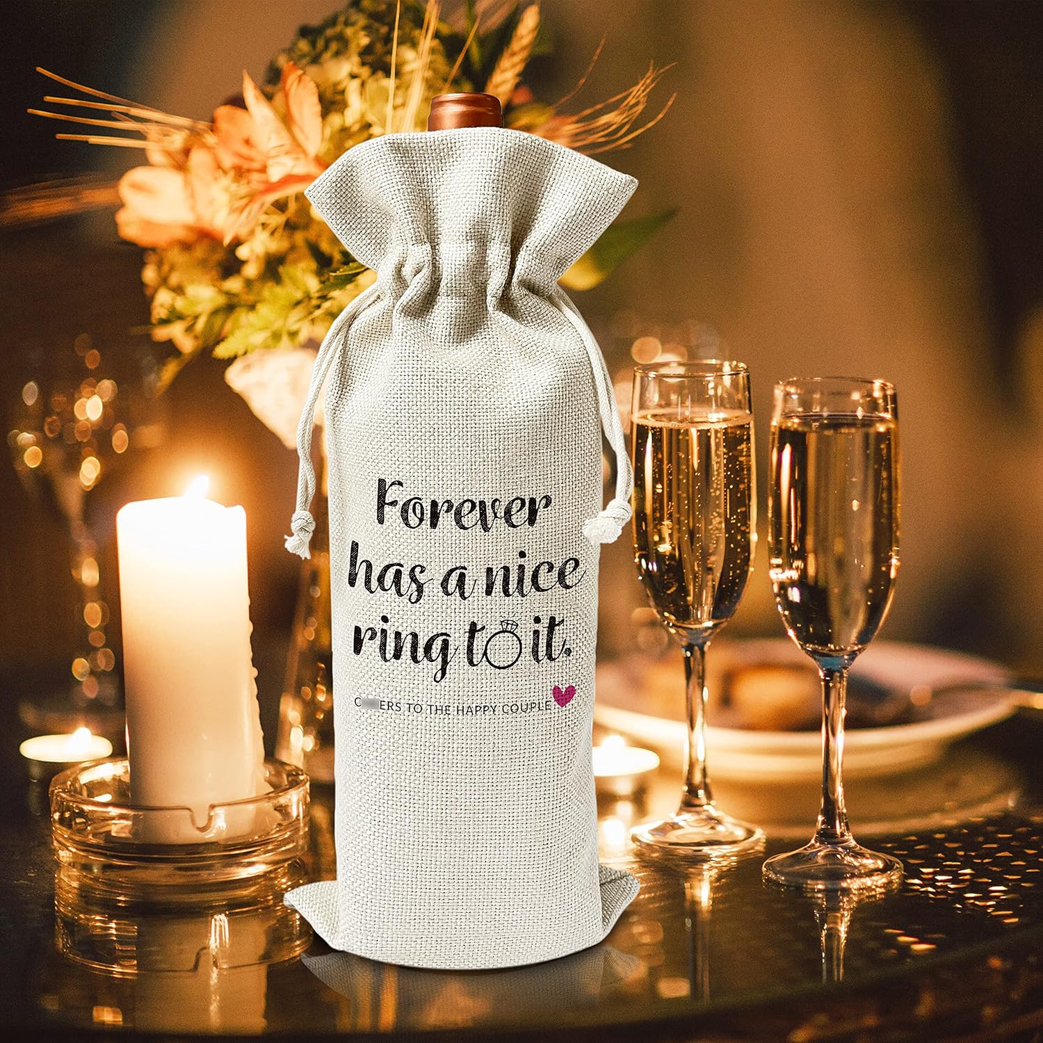 Wedding Wine Gift Bags – Gift for Bride-To-Be, Wedding, Engagement Party – Reusable Burlap With Drawstring Gift Bag (5.5″x 13.5″)-1 Pcs/jiu026