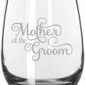 Mother Of The Groom Samantha Cursive Font Wedding Party Etched 15.25oz Stemless Wine Glass