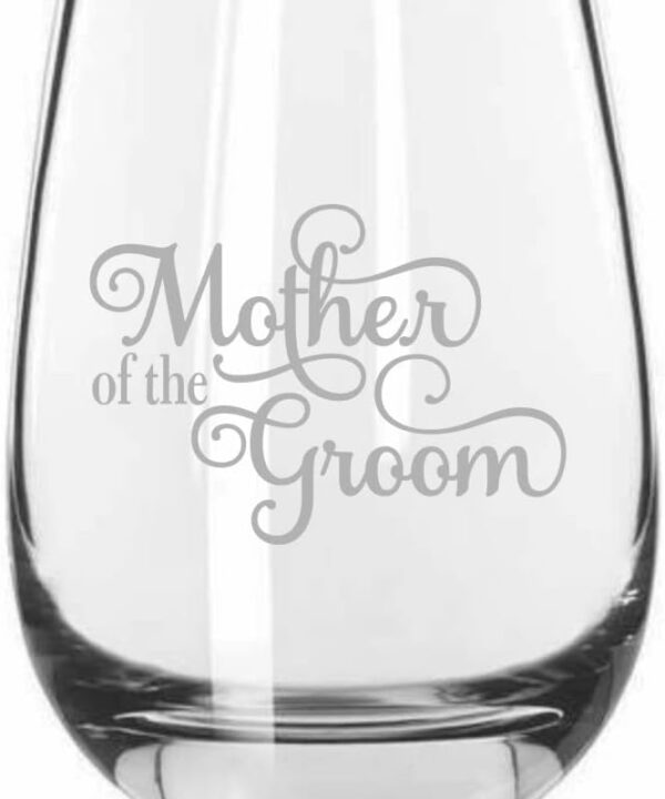 Mother Of The Groom Samantha Cursive Font Wedding Party Etched 15.25oz Stemless Wine Glass