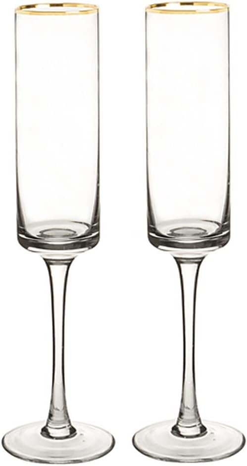 Gold Rim Champagne Toasting Flutes, 8oz. Champagne Glasses, Set of 2, Wedding Gifts for the Couple, Wedding Reception/Head Table