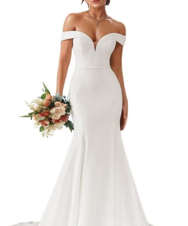 RunaCelle Off Shoulder Mermaid Wedding Dresses for Bride 2025 Satin Bridal Gowns Boho Beach Wedding Gown with Train