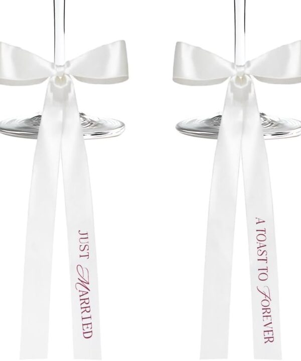 Wedding Bows for Glass Champagne Decorations for Wedding Party Ribbon Bow for Bride and Groom Glasses Satin Ribbon for Champagne 2PCS Bows for Party Decor for Glasses